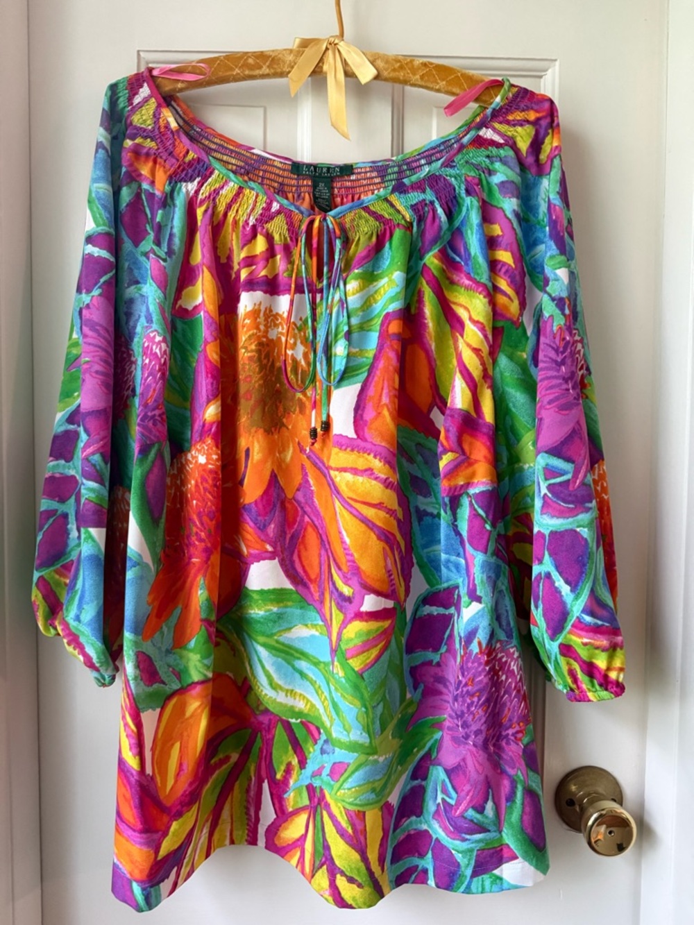 Lauren Ralph Lauren Vibrant Multicolor Floral Peasant Blouse